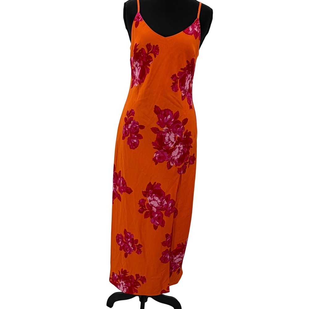Scoop Floral Slip Dress XS Orange Pink Tropical Maxi Resort Vacation Cruise